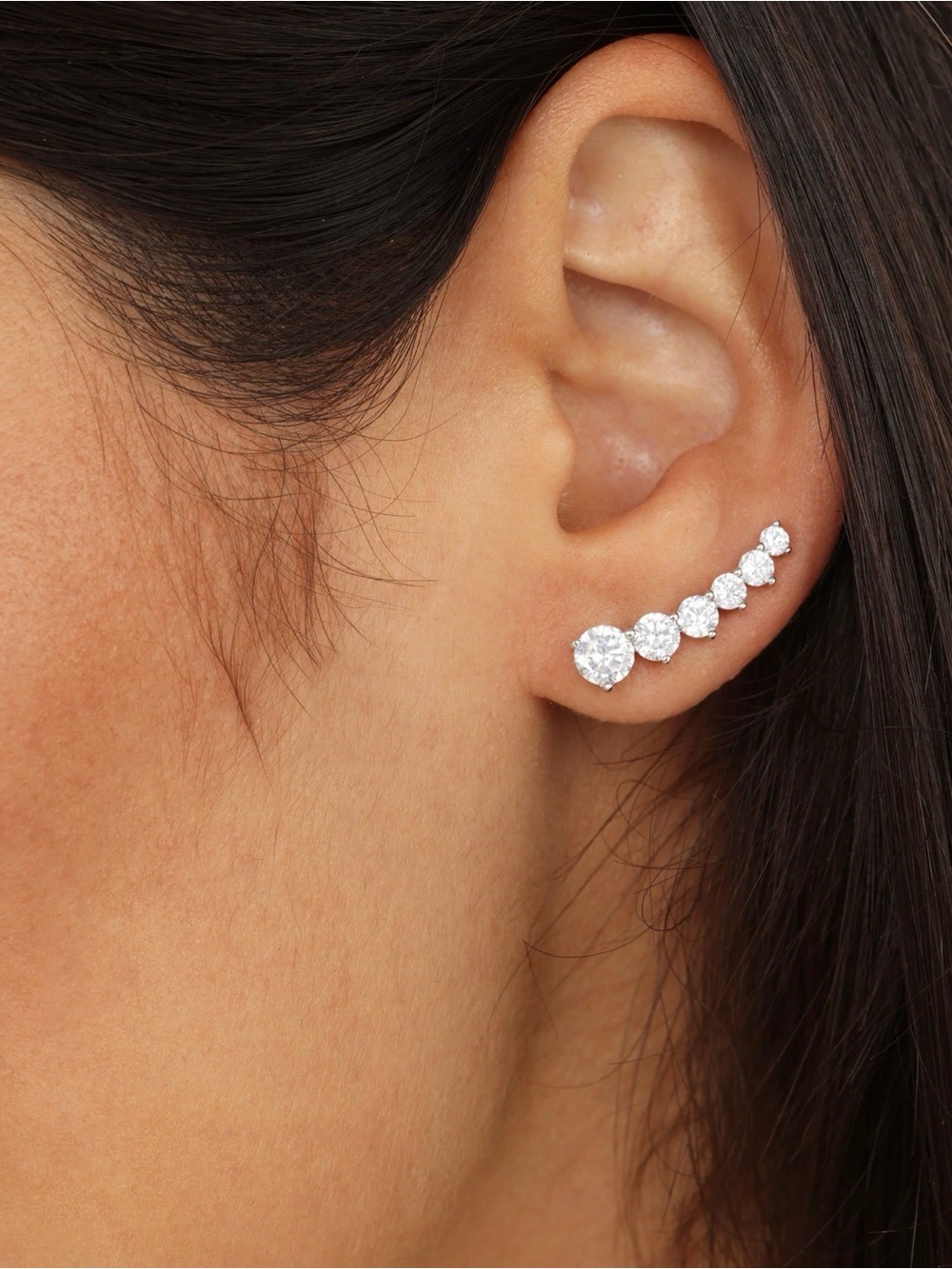 Melinda Maria Silver Crystal Ear Climbers - Clear Stones - Picture 3 of 5